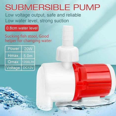 Pompe Submersible - 12 V - 20 W - 1200 L/H - Etanche IPX8 - Pour Aquarium Et Fontaine - 1 Unite (1/5)