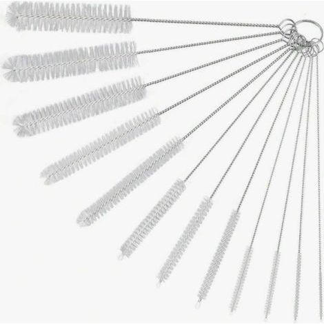 Lot de 12 Brosses De Nettoyage,Goupillon De Nettoyage,Brosse De Nettoyage pour Tube,Bouteille en Verre,Biberon,Bouilloire Et Clavier,Brosse De Nettoyage en Nylon pour Bouteille, Blanc (1/5)
