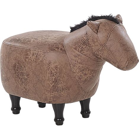 Puf animal tapizado en piel sintética marrón asiento para niños con patas de madera Horse (1/5)