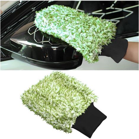 Gant de lavage microfibre ultra-absorbant pour voiture et moto vert et blanc (1/5)