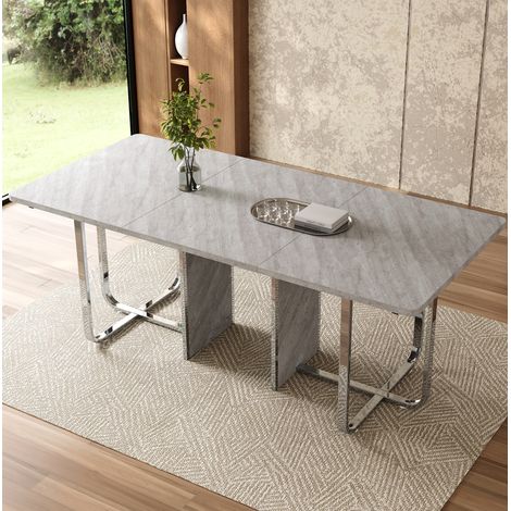 Table à manger rectangulaire, 180x80x75cm, design patchwork moderne, structure en MDF, pieds en métal, pour 4 à 6 personnes, gris (1/5)