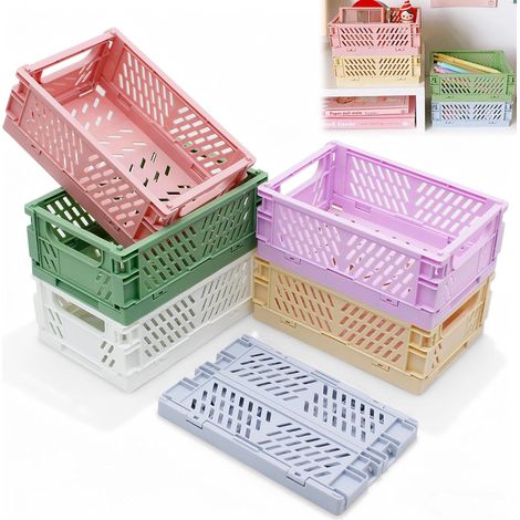 Caisse Pliable Plastique, 6 Pièces Mini Cagette Plastique Caisse de Rangement Panier Pliable avec Poignée pour Cuisine, Bureau, Chambre à Coucher, Salle de Bain, Armoire, Tiroir, 15x10x5,8cm (1/5)