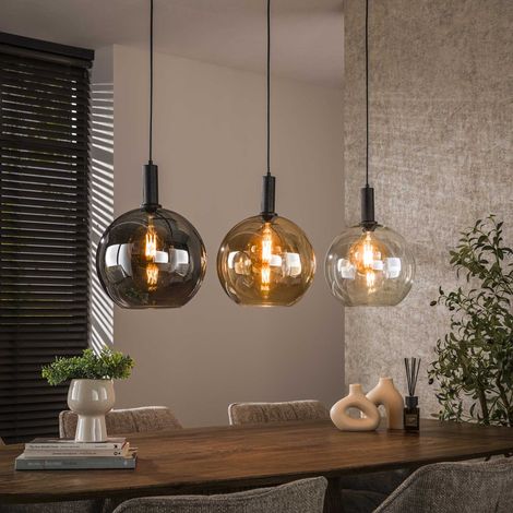 Hängelampe 3-flammiges farbiges Glas, schwarzes Metall Valeo 115