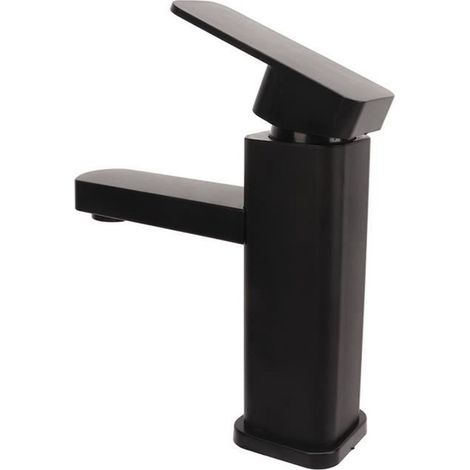 Robinet de salle de bains -   - Monotrou - Acier inoxydable - Économie d\'eau - Noir (1/4)
