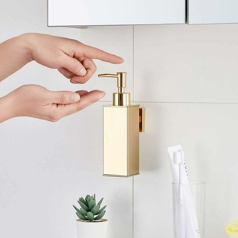 304 Stainless Steel Wall Mounted Soap Dispenser for Home Decor (Golden) (1/4)