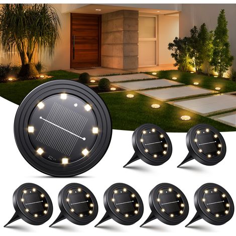 Lot de 8 Lampe Solaire Exterieur, IP68 Waterproof Lumiere Solaires 8 LED, Spot Solaire Longue durée de vie, Lumière Chaude Eclairage pour Jardin, Chemin, Terrasse (1/5)