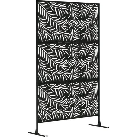 Panneau décoratif extérieur paravent extérieur en acier motifs de branches de saule découpées 122 x 45 x 198 cm noir (1/4)