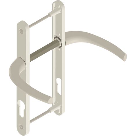 Kintech – Garniture rio-e sur plaques 32mm – Finition blanc RAL9016 – Carré 8mm – Entraxe 92mm – Fixations 195mm – Épaisseur porte 58-70mm