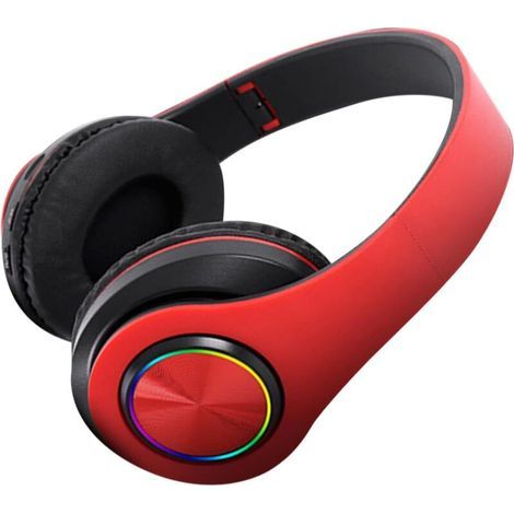 Headset mit RGB-Beleuchtung, Geräuschunterdrückung, tiefen Bässen, komfortablem Gaming-Headset, leuchtend roter RGB-Musik, kabellos, faltbar (leuchtend rot) (1/4)