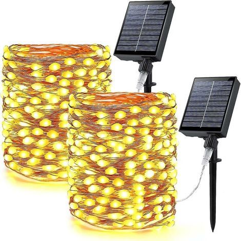 Solar Fairy Lights 2 Pack 66ft 200 Led Large Lamp Beads Super Bright Solar String Lights (1/5)