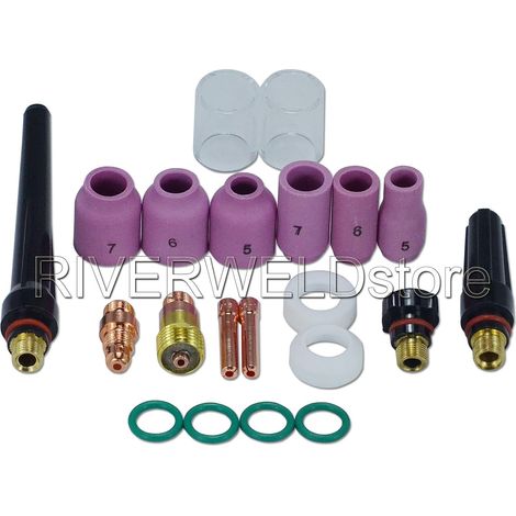 Lentilles de Gaz TIG Stubby 17GL332 et Coupe en Pyrex et Buse Alumine Kit Fit DB SR WP 17 18 26 Torche de Soudage Tig 21pcs (1/5)