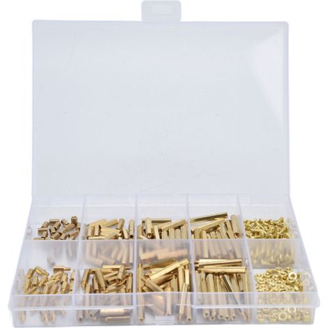 Kit de 350 vis M.2 hexagonales en laiton et acier inoxydable, assortiment de vis et écrous pour les industries de fabrication de tôles et de tubes. (1/5)
