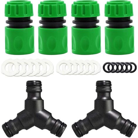 Set mit 6 Bewässerungsverbindern – 4 Endverbinder und 2 Y-Verteiler (Außengewinde), Schnellkupplung für 15-mm-Schläuche