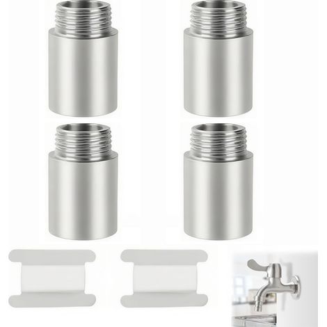 4 Pièces Rallonge de Robinet 1/2", Rallonge filetée pour valve d'angle - Rallonge de pommeau de douche - Raccord de robinet de jardin (Acier inoxydable, 1/2" x30mm(4PCS)) (1/5)