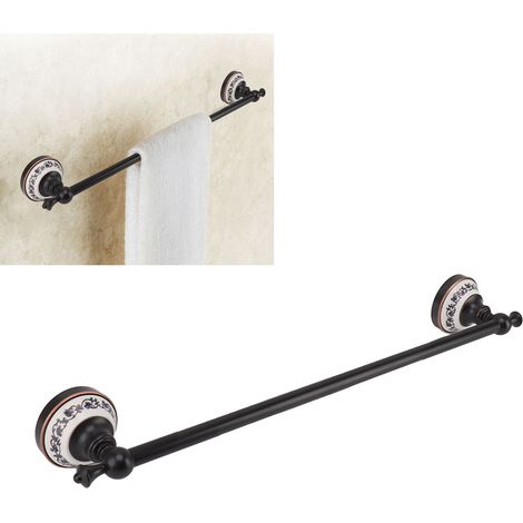 Porte-serviettes en quincaillerie entièrement en cuivre, barre simple, style européen, tringle de suspension, étagère de rangement pour salle de bain, noir antique (1/5)