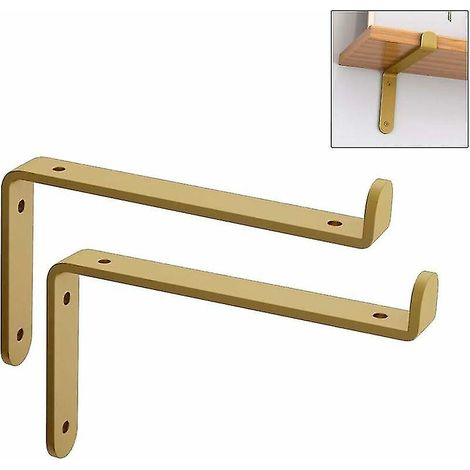 Support mural doré nordique pour étagère, support d'étagère flottant en métal à angle droit, support pour étagère décorative de jardin, cuisine ou chambre, avec vis, 2 pièces (1/5)