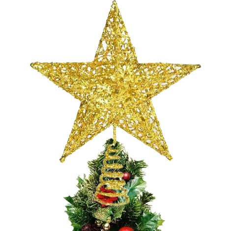 Topper Arbol Navidad - Estrella Decorativa Dorada con Purpurina - Para Arbol Interior o Exterior - 1 Unidad (1/5)