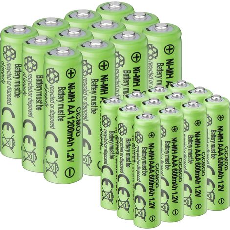 Piles Rechargeables Ni-MH Lot de 24, 12Pcs AA 1200mAh et 12Pcs AAA 600mAh Batterie Rechargeable AA et AAA 1.2V pour Produits Solaires, électroniques Quotidiens (1/5)