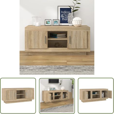 The Living Store Meuble TV chêne sonoma 102x35x45 cm bois d'ingénierie - Meuble Tv - Meuble Audio - Rangement Media - Bibliothèque Murale - Meuble Salon (1/5)