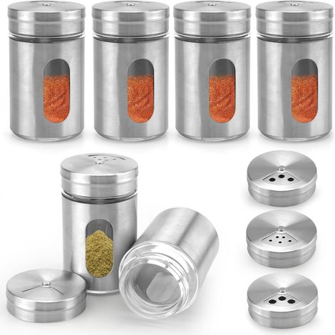 Lot de 6 pots à épices avec saupoudreur en acier inoxydable - Mini pots à épices en verre - Organisateur de pots à épices pour ustensiles de cuisine (1/5)