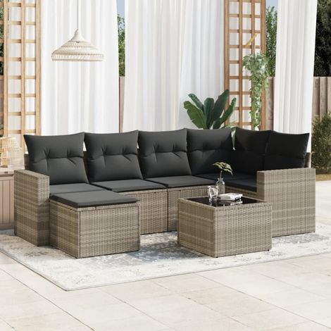 vidaXL Salon de jardin avec coussins 7 pcs gris clair résine tressée (1/4)