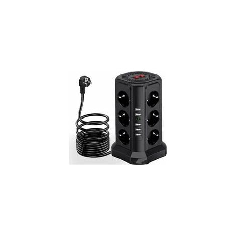 Multiprise avec parasurtenseur, multiprise avec 5 ports USB et 12 prises, multiprise avec 3 interrupteurs, noir (1/4)
