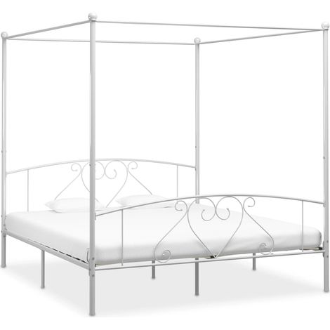 Cadre de lit sans matelas avec baldaquin blanc 180x200 cm métal