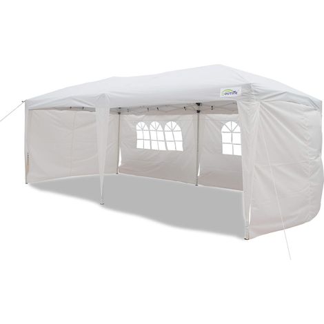 Pavillon Pliable Pop-up 3 × 6 m avec 4 parois Amovibles tonnelle d’extérieur pour jardin, sac de rangement à roulettes inclus (Blanc) (1/5)
