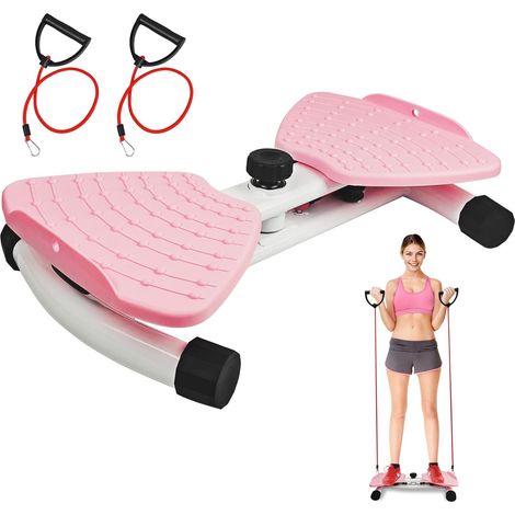 Disque de fitness rotatif - 1 pièce - Plastique ABS et acier - Rotation à 360 degrés avec bande élastique - Exercices pour la taille et les abdominaux - Rose (rose - avec corde de traction - sans comp (1/5)