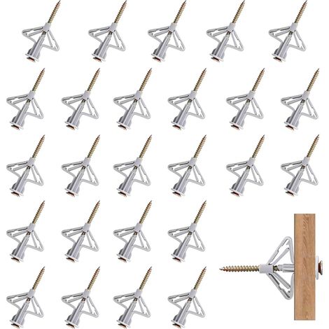 25PCS Plasterboard Wall Plugs and Screws, Universal Plasterboard Plugs, Anti-Rotation Dry Wall Fittings Heavy Duty Anti-Rotational Expansion Tube Plasterboard Screws for Hollow Walls TV Brackets (1/5)