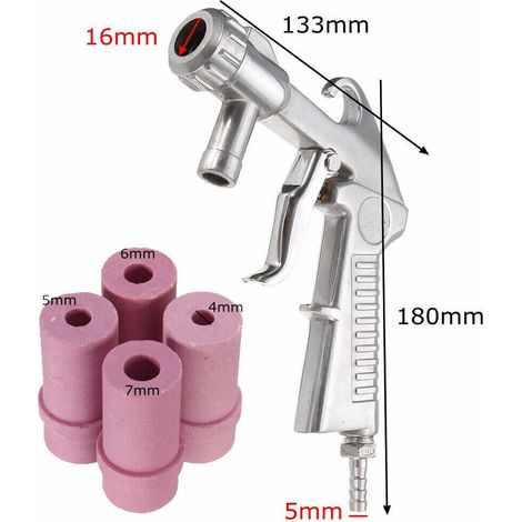 Sandblaster Pistolet Sablage Pneumatique Kit, Pistolet de sablage + 4 buses céramiques SBC 90-220-350 Pistolet de sablage à air comprimé