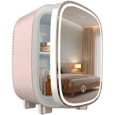Cecotec Nevera Pequeña de Cosméticos 4L con Espejo CoolingBeauty 4000 Mirror Rose. Luz LED con 3 Intensidades