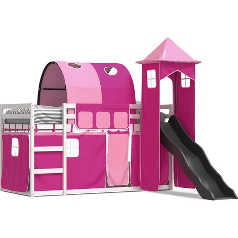 Maison Exclusive - Etagenbett mit Rutsche und Gardinen Rosa 90x19