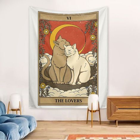 Tapisserie Deux Chats, Décoration Naturelle, Couvre-lit, Couverture, pour Maison, Salon, Chambre, Dortoir, 130 x 150 cm (1/3)