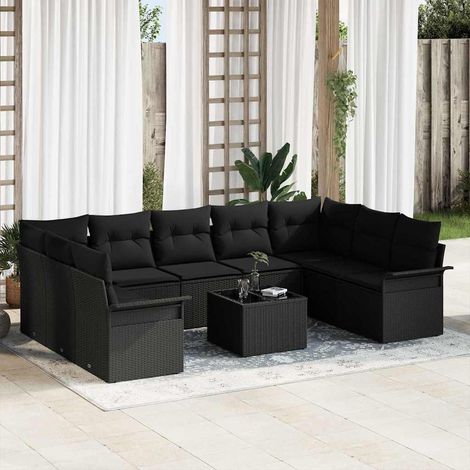 Gartensofa-set mit Speicher 10 pcs Beige Poly-Rattan
