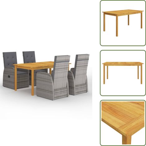 Ensemble à manger de jardin 5 pcs Gris - Ensemble Salon De Jardin - Mobilier De Jardin - Table De Jardin - Chaises De Jardin - Acacia (1/5)