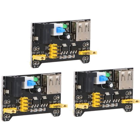 Lot de 3 modules d'alimentation pour breadboard régulateur de tension DC 3.3V 5V double voie avec sélecteur 0V 3.3V 5V (1/5)