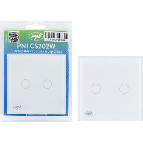 Interrupteur tactile double PNI CS202W - Verre blanc - 800 W - Indicateur LED - Intérieur (1/4)