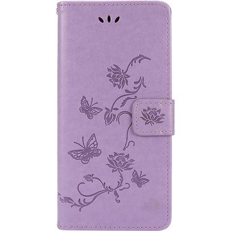 Étui portefeuille pour Samsung Galaxy M31s - Motif fleurs et papillon - Violet - Coque avec rangement cartes (1/5)
