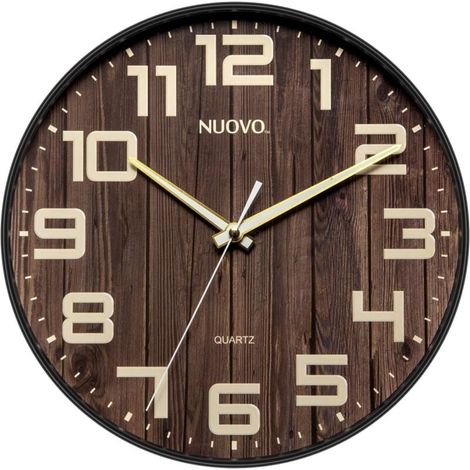 Horloge Murale Ronde en Bois 30 cm Silencieuse Sans Tic Tac Retro Grands Chiffres Salon Chambre Cuisine (1/3)