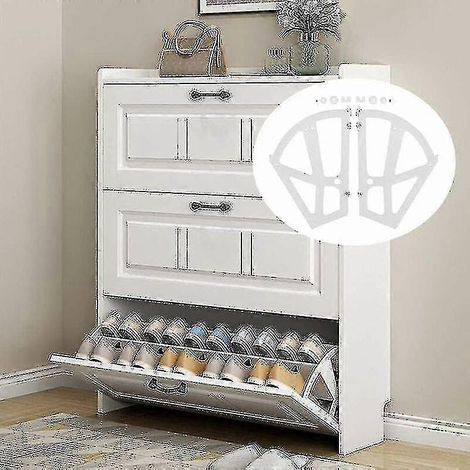 Paire d'étagères à chaussures pour meuble de rangement, étagère double creuse, tiroir à chaussures, charnière blanche. (1/4)