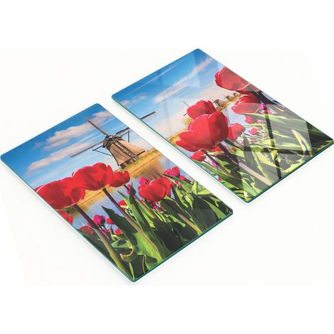 Tableros de vidrio duraderos y elegantes con dise帽o de molino de viento holand茅s, 2x30x52 cm.