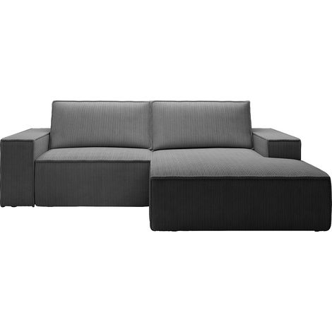 Petit canapé d'angle droit convertible en velours côtelé gris anthracite AMELIA (1/4)