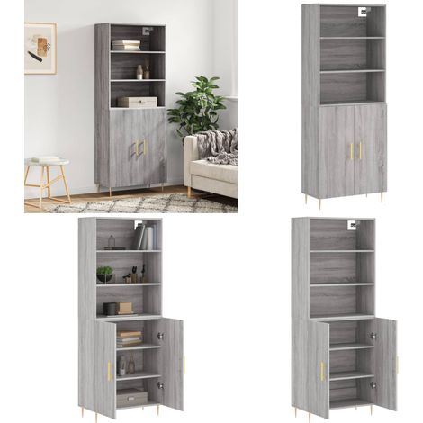 Buffet haut Sonoma gris 69,5x34x180 cm Bois d'ingénierie - Buffet Design Moderne - Meuble Rangement - Armoire Cuisine - Commode Salon - Étagère Murale - Home & Living (1/5)