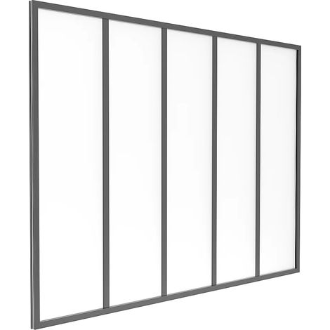 Vente-Unique – Verrière atelier en aluminium thermolaqué noir 150 x 105 cm – Verre trempé dépoli – Installation intérieure sur supports métal, bois, ciment
