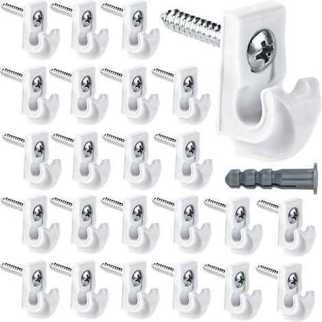 Lot de 24 clips muraux blancs pour étagères de placard, clips pour étagères métalliques, supports d'étagères métalliques robustes en plastique, clips inclus, vis et tubes d'extension pour étagères (1/5)