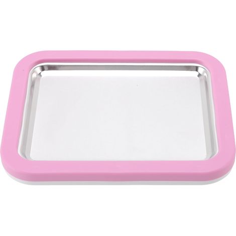 Machine à glace roulée artisanale en acier inoxydable, grande taille, sans branchement électrique, avec pelle en plastique rose.