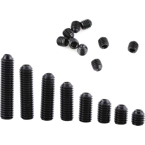 Assortiment de 200 vis sans tête à six pans creux en acier au carbone noir M3 (1/5)