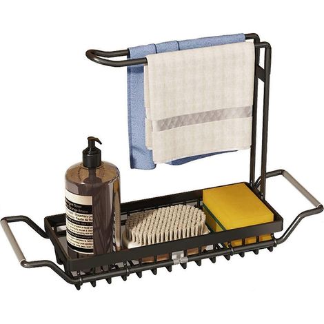 Organisateur d'évier en acier inoxydable avec porte-torchon, porte-éponge télescopique, étagère étroite, panier, organiseur pour évier de cuisine (1/5)