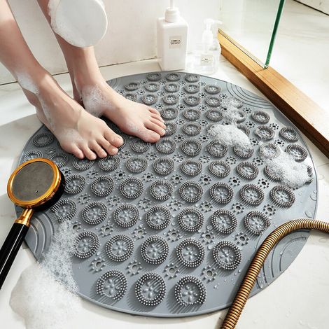 ZOLGINAH Tapis antidérapant en PVC pour Douche de Salle de Bain, Tapis antidérapant Rond pour Salle de Bain, Tapis de Sol à Ventouse hydrophobe à séchage Rapide pour Salle de Bain (Gris)